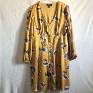 SFW New floral mustard yellow button up dress Boho